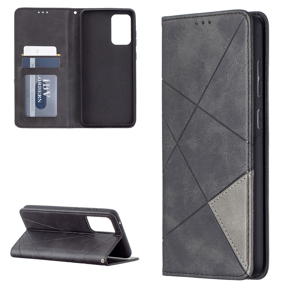 For Samsung Galaxy A72 5G Geometric Pattern Leather Stand Case Card Holder Shell - Black-1
