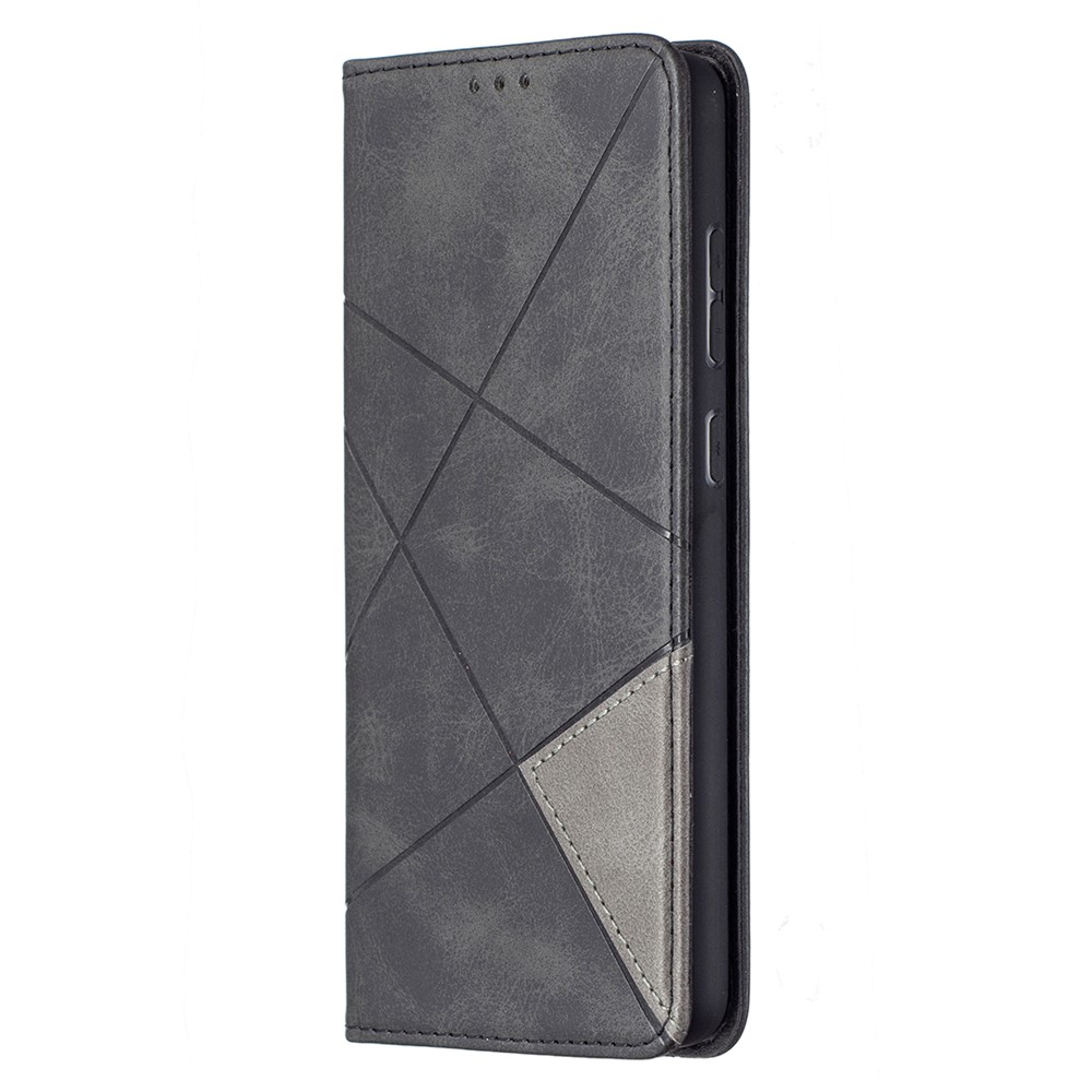 For Samsung Galaxy A72 5G Geometric Pattern Leather Stand Case Card Holder Shell - Black-2