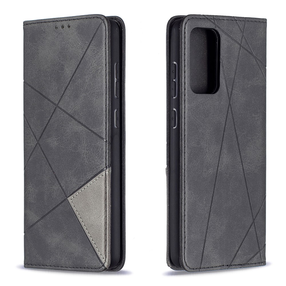 For Samsung Galaxy A72 5G Geometric Pattern Leather Stand Case Card Holder Shell - Black-4