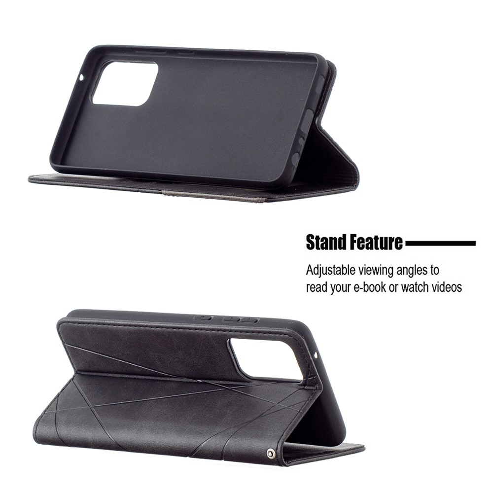 For Samsung Galaxy A72 5G Geometric Pattern Leather Stand Case Card Holder Shell - Black-5