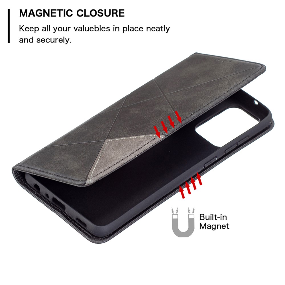 For Samsung Galaxy A72 5G Geometric Pattern Leather Stand Case Card Holder Shell - Black-6
