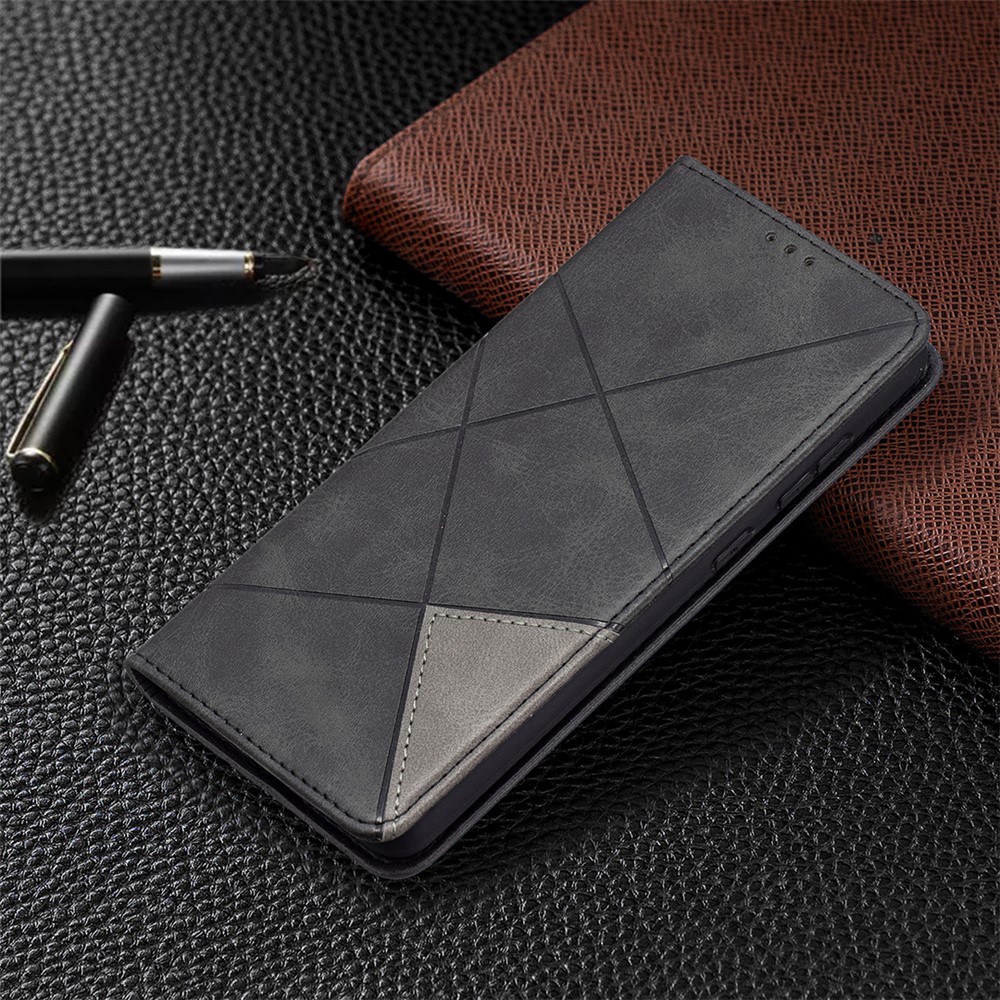 For Samsung Galaxy A72 5G Geometric Pattern Leather Stand Case Card Holder Shell - Black-8