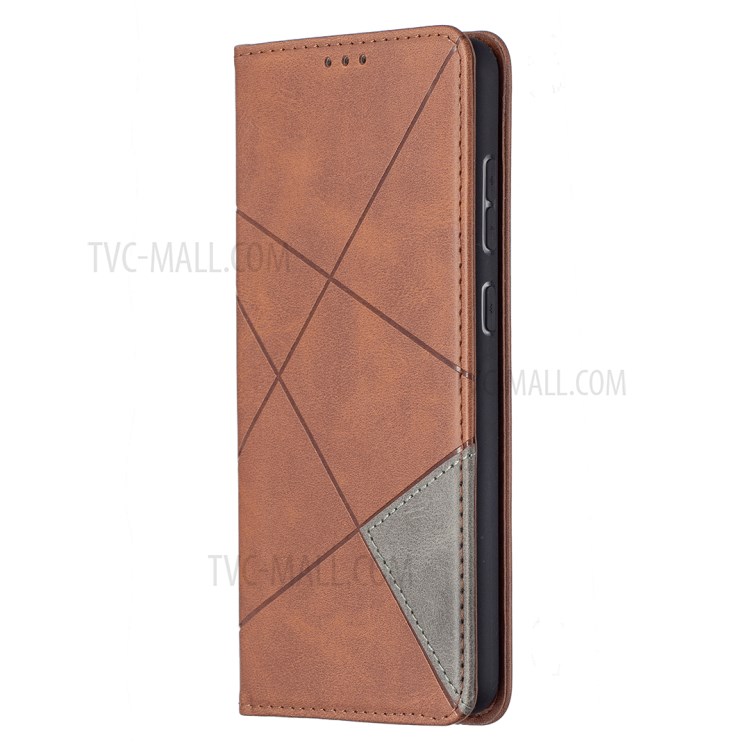 For Samsung Galaxy A72 5G Geometric Pattern Leather Stand Case Card Holder Shell - Coffee-2