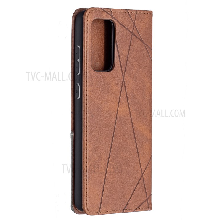 For Samsung Galaxy A72 5G Geometric Pattern Leather Stand Case Card Holder Shell - Coffee-3