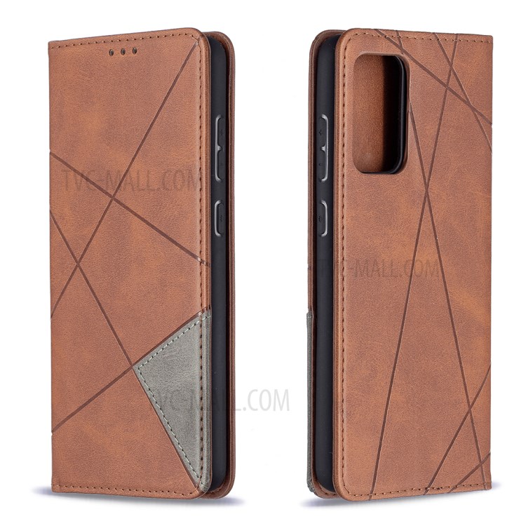 For Samsung Galaxy A72 5G Geometric Pattern Leather Stand Case Card Holder Shell - Coffee-4