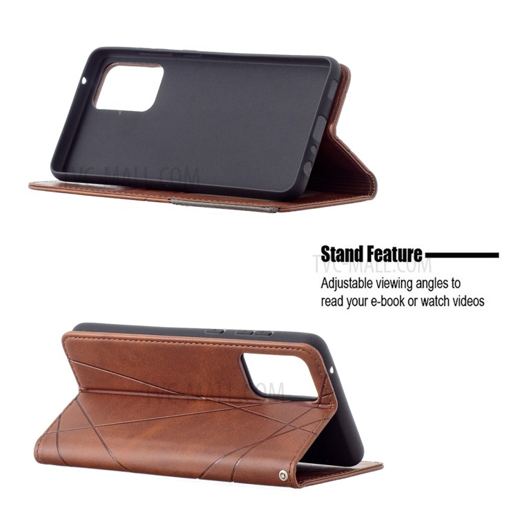 For Samsung Galaxy A72 5G Geometric Pattern Leather Stand Case Card Holder Shell - Coffee-5