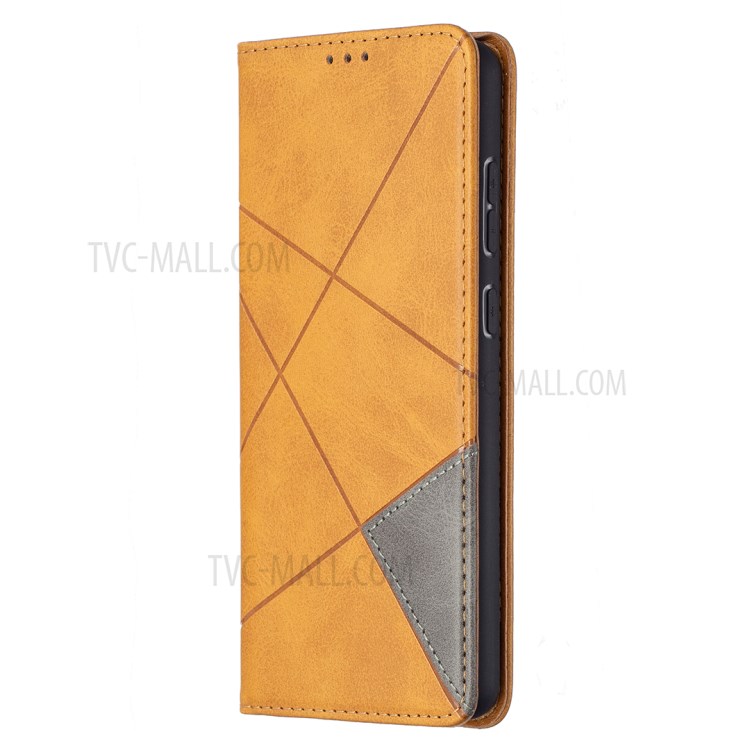 For Samsung Galaxy A72 5G Geometric Pattern Leather Stand Case Card Holder Shell - Brown-2
