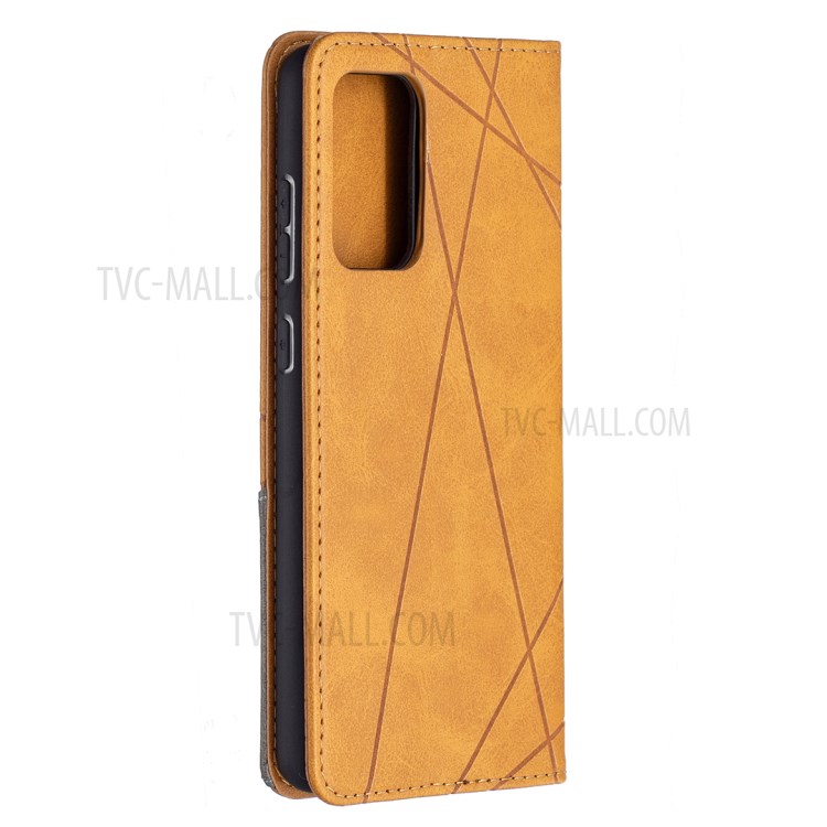 For Samsung Galaxy A72 5G Geometric Pattern Leather Stand Case Card Holder Shell - Brown-3