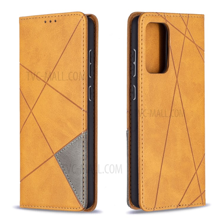 For Samsung Galaxy A72 5G Geometric Pattern Leather Stand Case Card Holder Shell - Brown-4