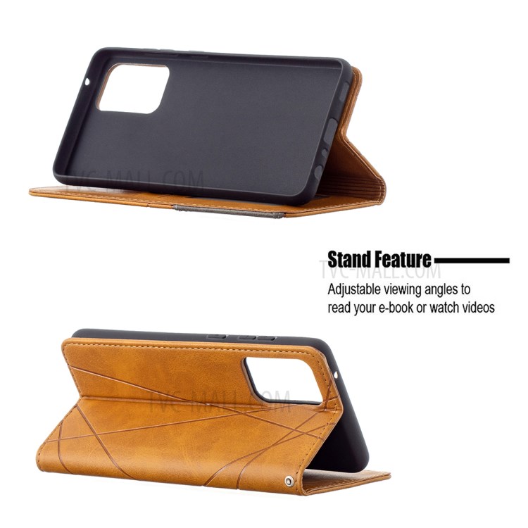 For Samsung Galaxy A72 5G Geometric Pattern Leather Stand Case Card Holder Shell - Brown-5