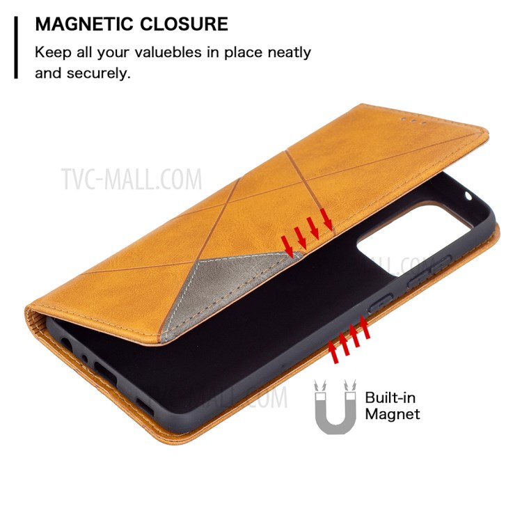 For Samsung Galaxy A72 5G Geometric Pattern Leather Stand Case Card Holder Shell - Brown-6