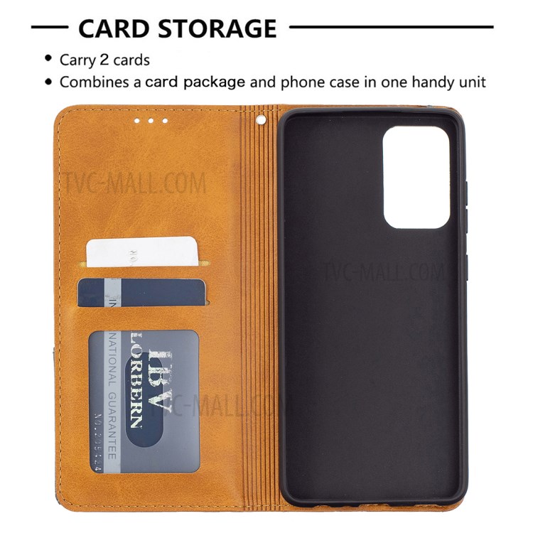 For Samsung Galaxy A72 5G Geometric Pattern Leather Stand Case Card Holder Shell - Brown-7