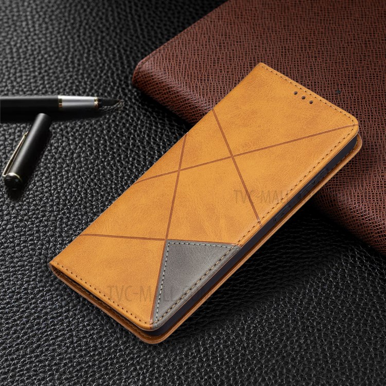 For Samsung Galaxy A72 5G Geometric Pattern Leather Stand Case Card Holder Shell - Brown-8