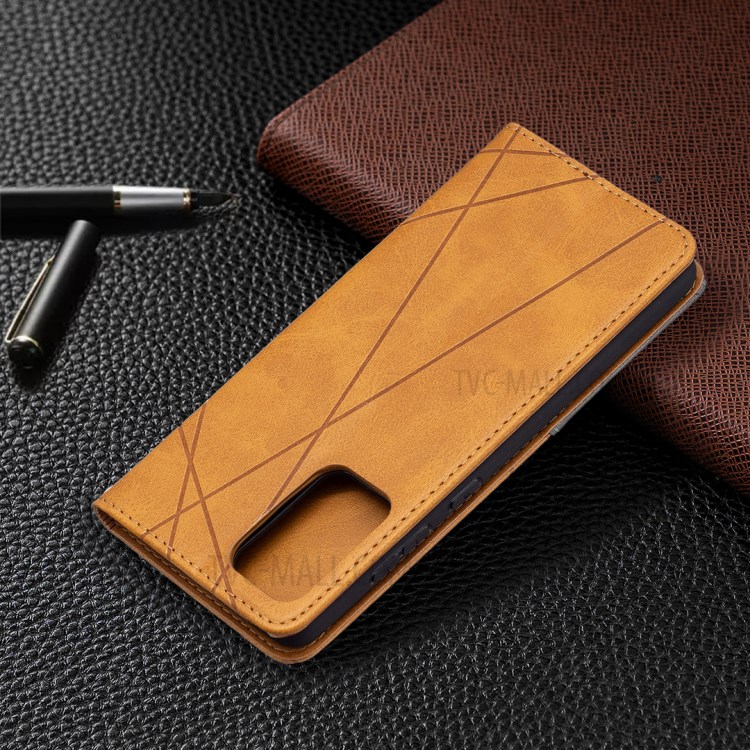For Samsung Galaxy A72 5G Geometric Pattern Leather Stand Case Card Holder Shell - Brown-9