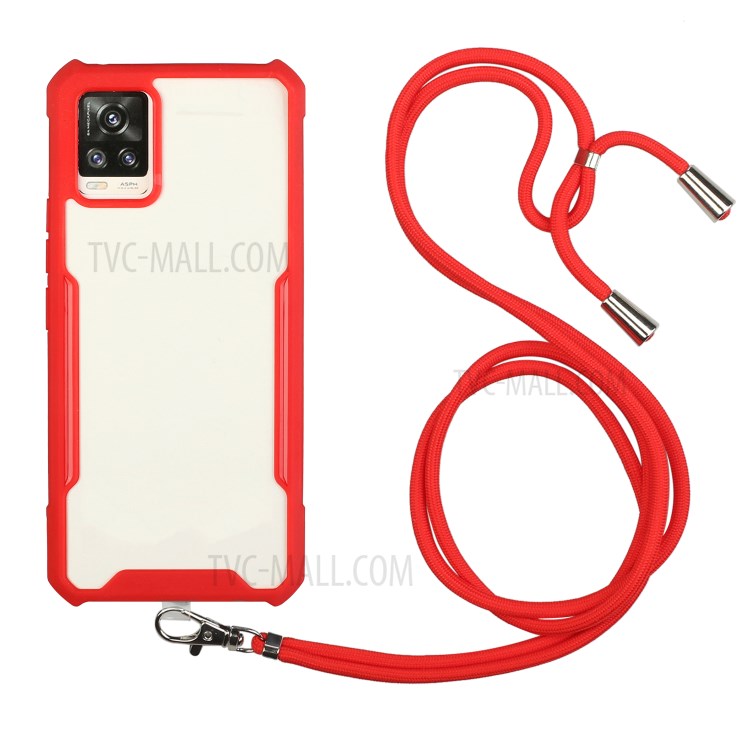 Acrylic+TPU Shockproof Phone Case with Strap for Samsung Galaxy A72 5G - Red-1