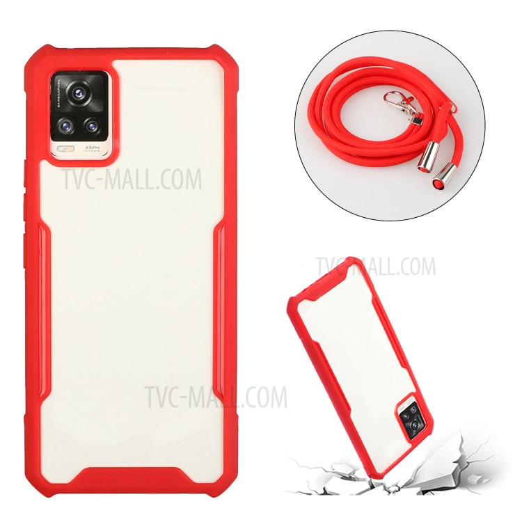 Acrylic+TPU Shockproof Phone Case with Strap for Samsung Galaxy A72 5G - Red-2