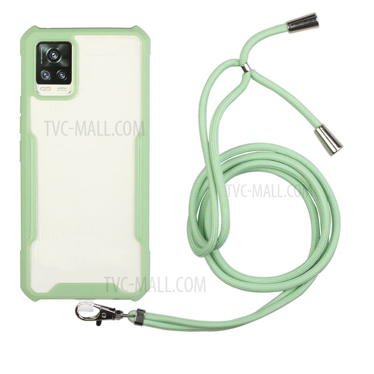 Acrylic+TPU Shockproof Phone Case with Strap for Samsung Galaxy A72 5G - Light Green-1