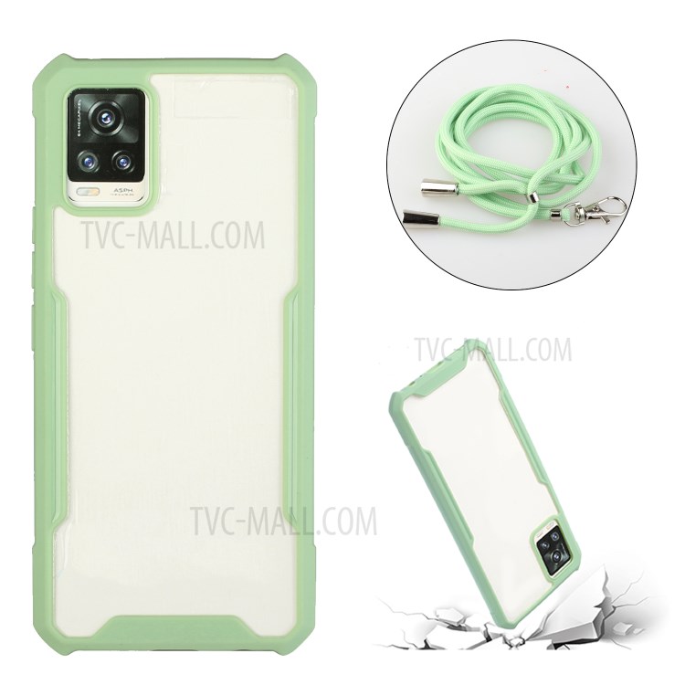 Acrylic+TPU Shockproof Phone Case with Strap for Samsung Galaxy A72 5G - Light Green-2