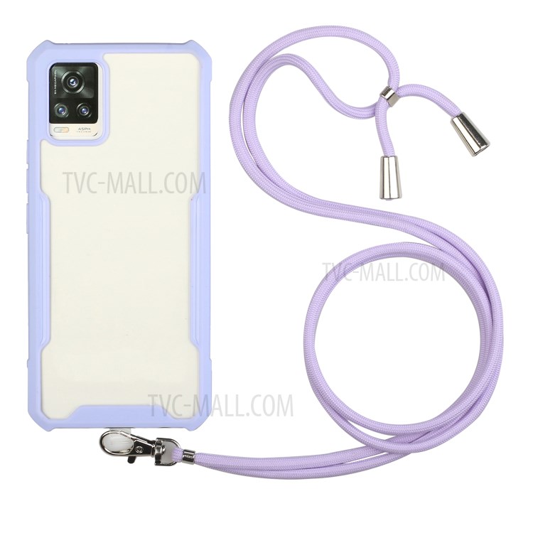 Acrylic+TPU Shockproof Phone Case with Strap for Samsung Galaxy A52 5G - Purple-1
