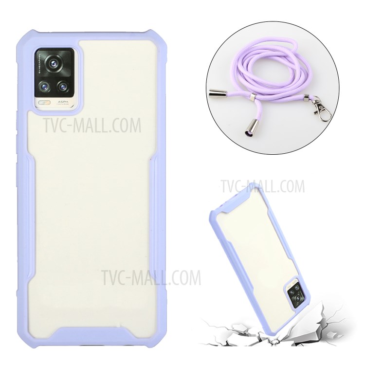 Acrylic+TPU Shockproof Phone Case with Strap for Samsung Galaxy A52 5G - Purple-2