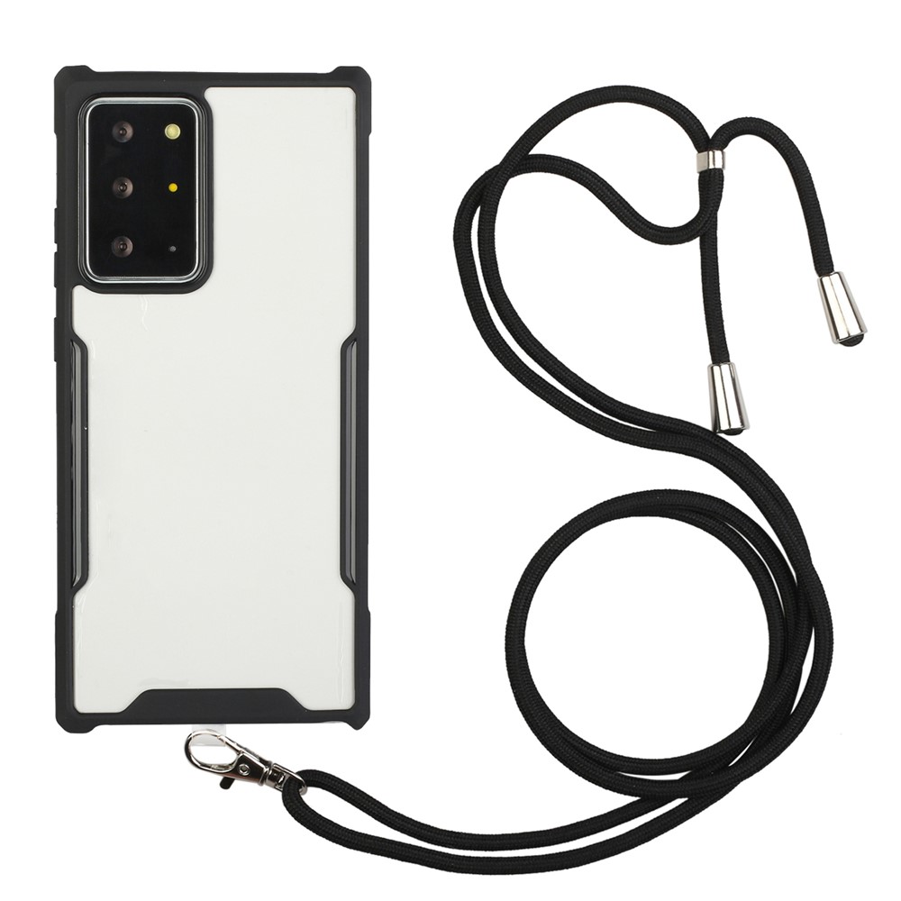 Acrylic+TPU Shockproof Phone Case with Strap for Samsung Galaxy S21 Ultra 5G - Black-1