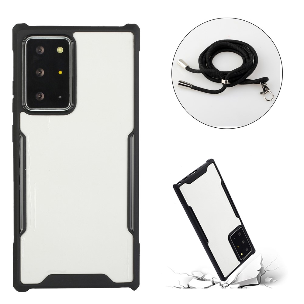 Acrylic+TPU Shockproof Phone Case with Strap for Samsung Galaxy S21 Ultra 5G - Black-2