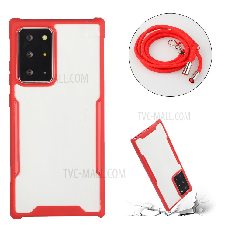 Acrylic+TPU Shockproof Phone Case with Strap for Samsung Galaxy S21 Ultra 5G - Red-2