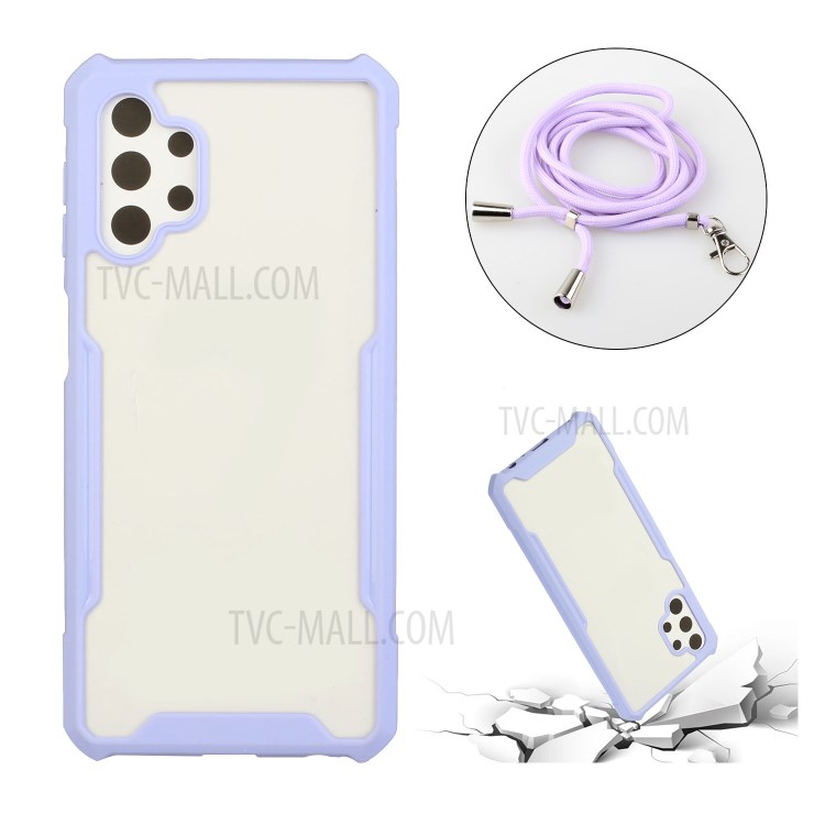 Acrylic+TPU Shockproof Phone Case with Strap for Samsung Galaxy A32 5G - Purple-2
