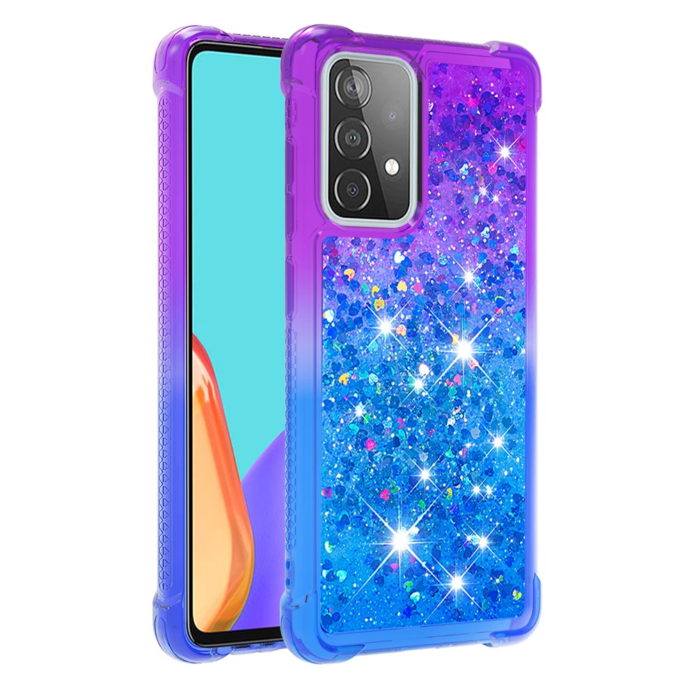 Gradiente Anti-arranhão Glitter Reia e TPU Casting Para Samsung Galaxy A52 4G/5G / A52s 5G - Roxo Azulado