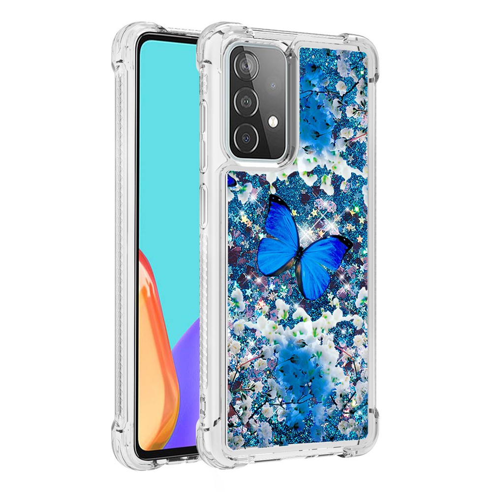 Patterned Quicksand Shockproof Protector for Samsung Galaxy A52 5G TPU Shell - Blue Butterfly-3