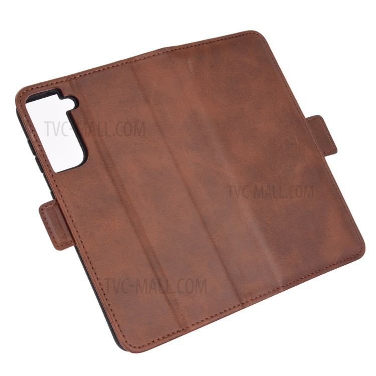 Double Clasp Flip Magnet Leather Wallet Case Stand for Samsung Galaxy S21 Plus 5G - Brown-6