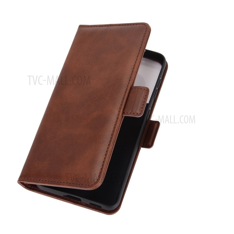 Double Clasp Flip Magnet Leather Wallet Case Stand for Samsung Galaxy S21 Plus 5G - Brown-7