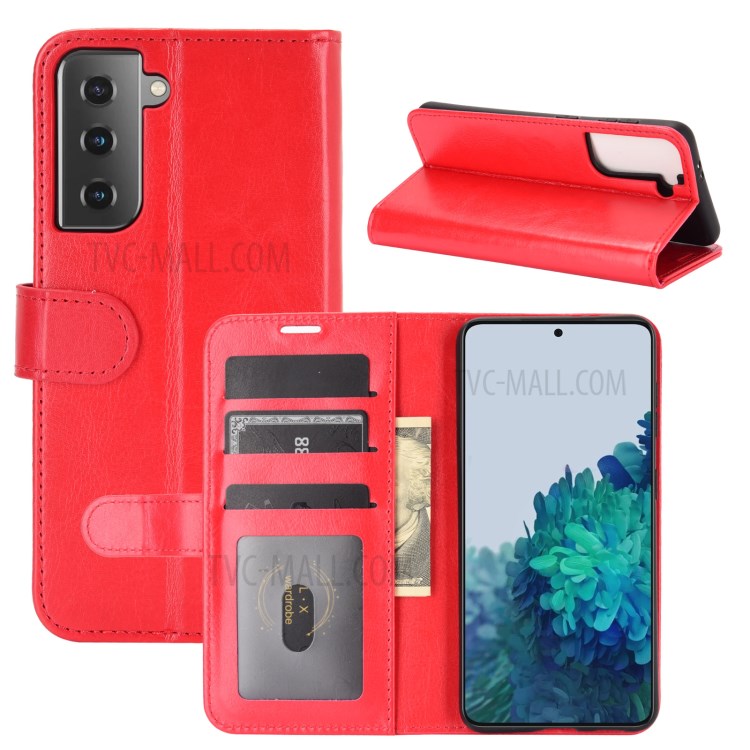 For Samsung Galaxy S21 Plus 5G Crazy Horse Texture Wallet Stand Leather Mobile Phone Case - Red-1