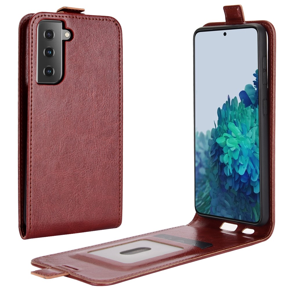 Crazy Horse Texture Vertical Flip Leather Carte Holder Case Pour Samsung Galaxy S21 Plus 5G - Brun