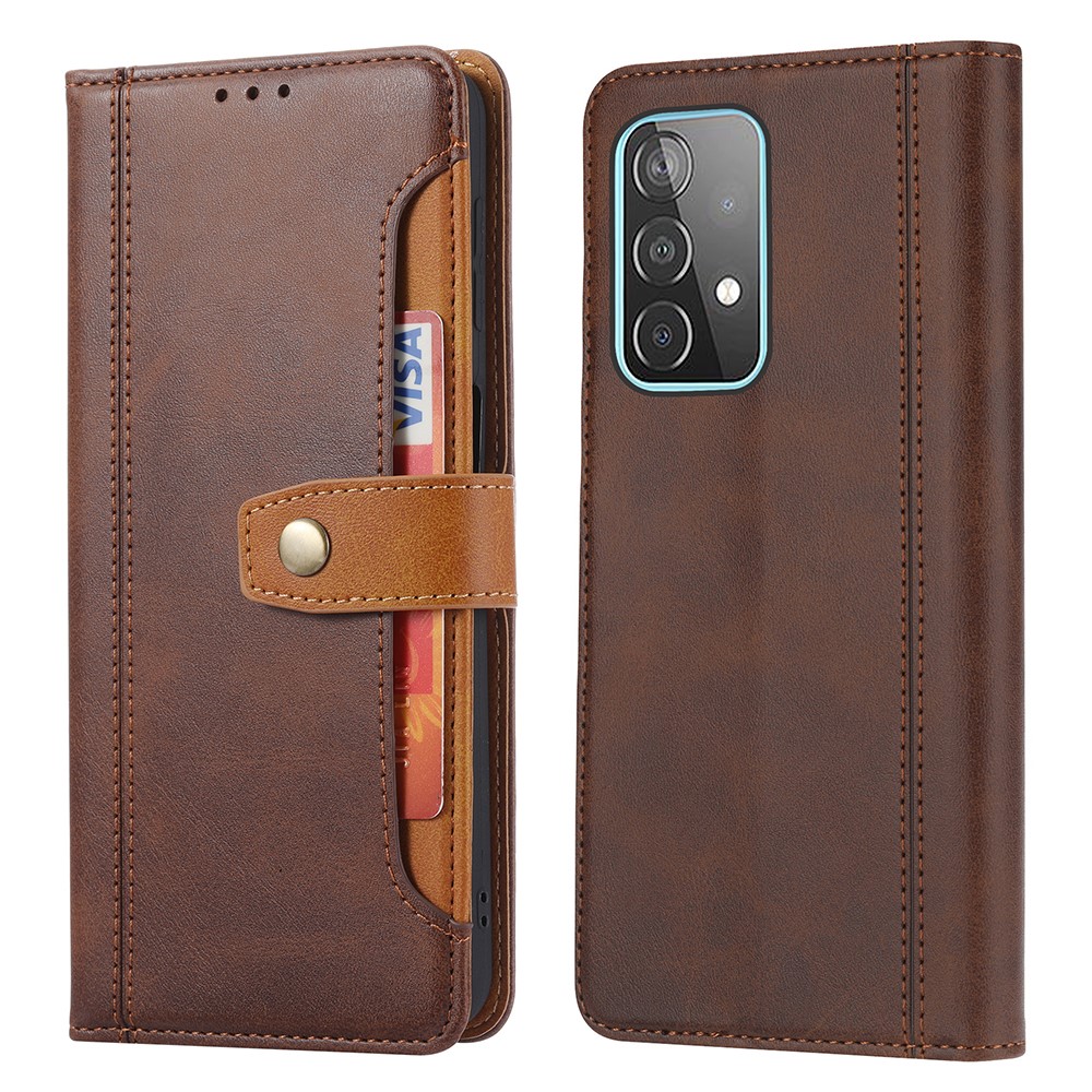 Leather Wallet Stand Phone Shell with Supporting Stand for Samsung Galaxy A72 5G - Brown-1