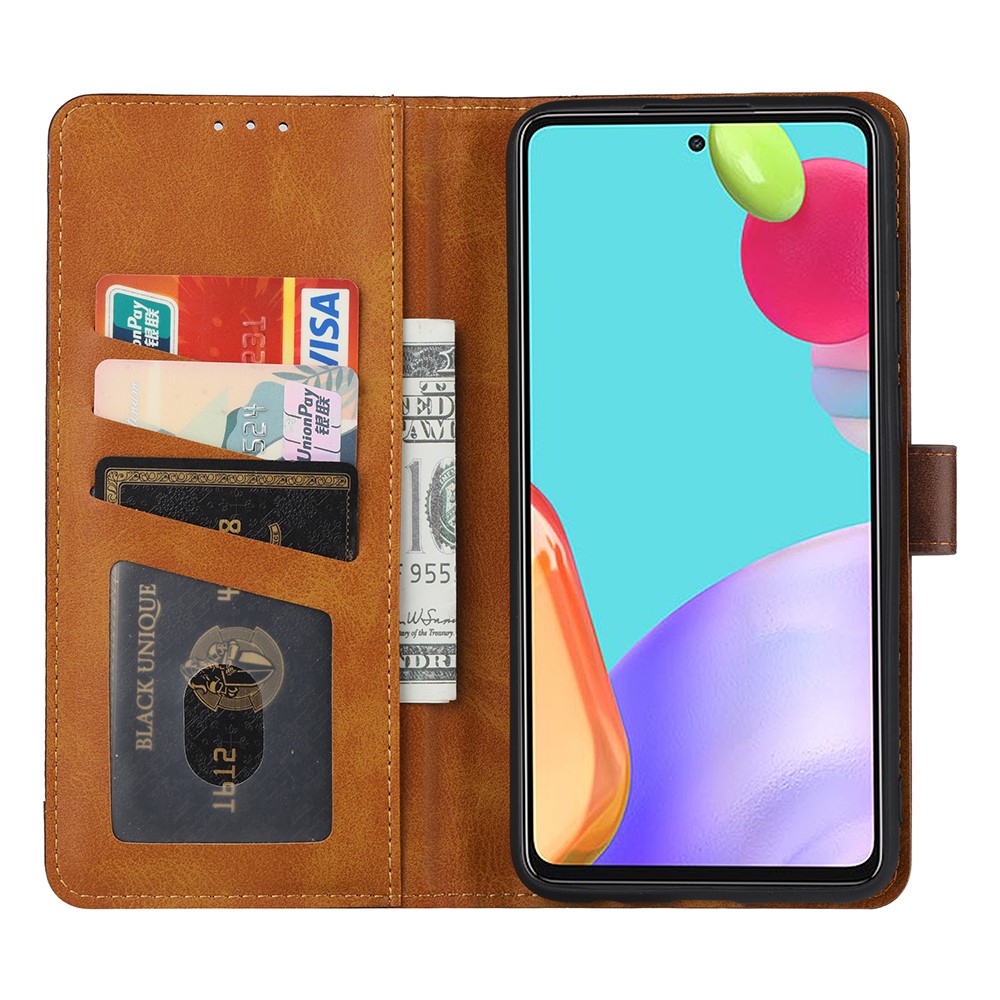 Leather Wallet Stand Phone Shell with Supporting Stand for Samsung Galaxy A72 5G - Brown-4