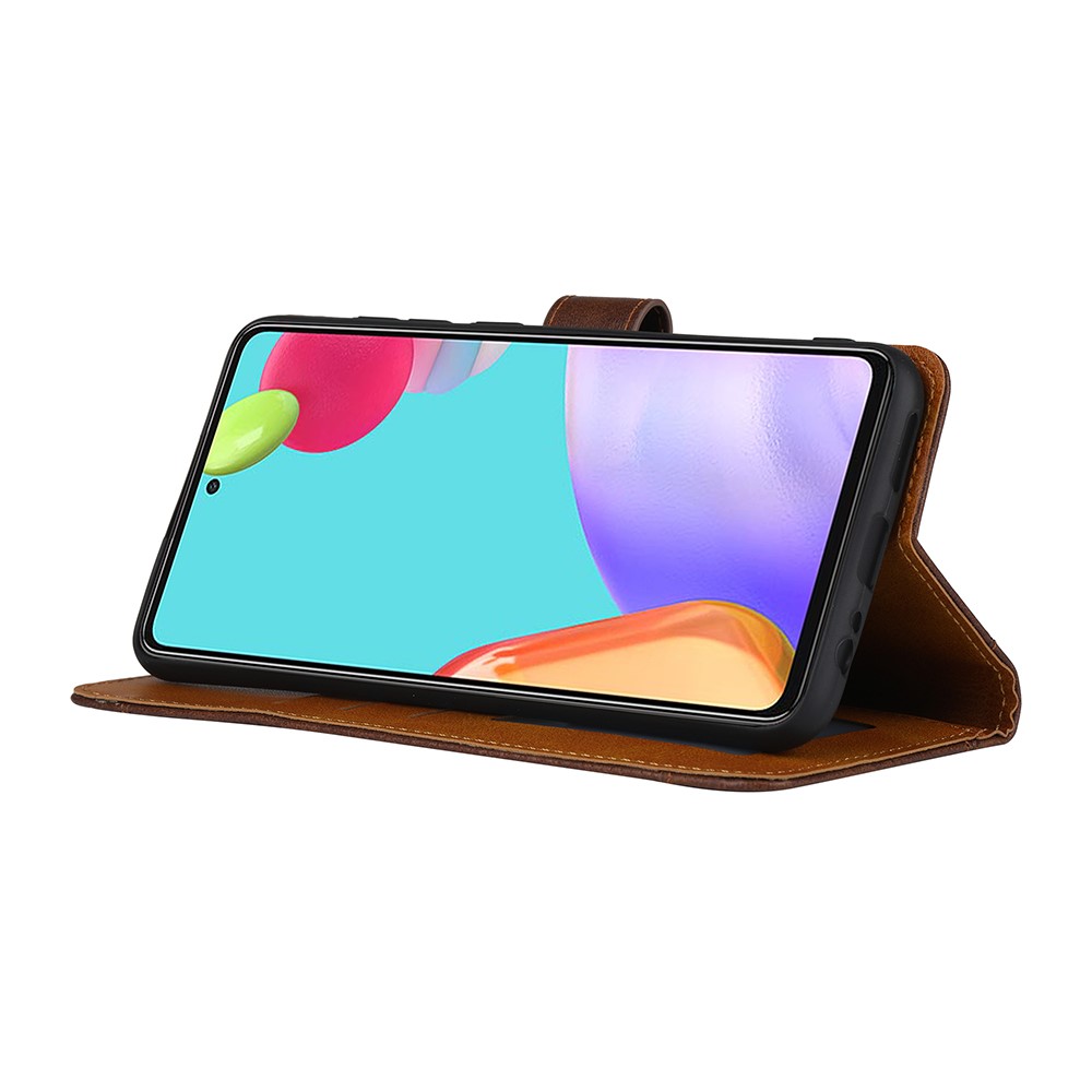 Leather Wallet Stand Phone Shell with Supporting Stand for Samsung Galaxy A72 5G - Brown-5