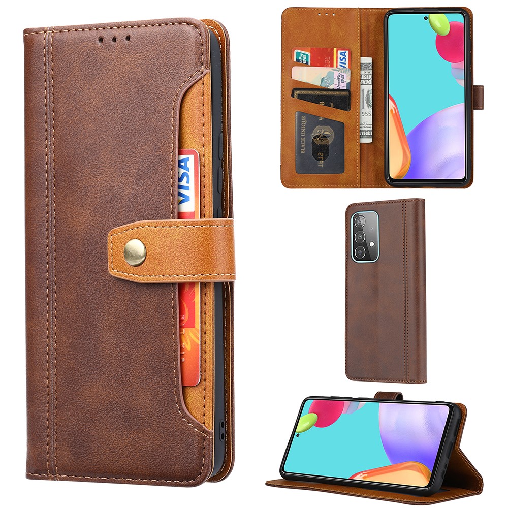 Leather Wallet Stand Phone Shell with Supporting Stand for Samsung Galaxy A72 5G - Brown-6