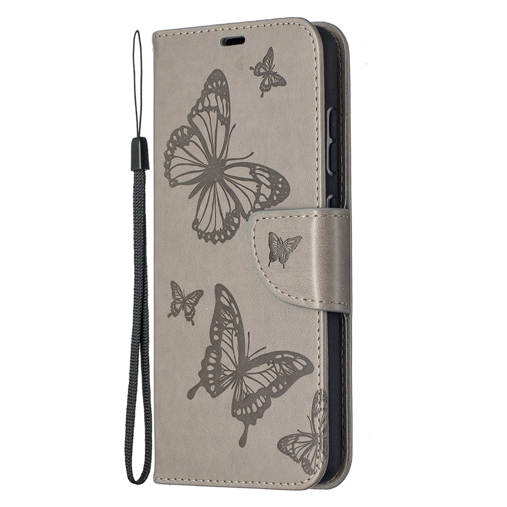 For Samsung Galaxy A52 5G Imprint Butterflies Wallet Stand Flip Leather Phone Shell - Grey-2