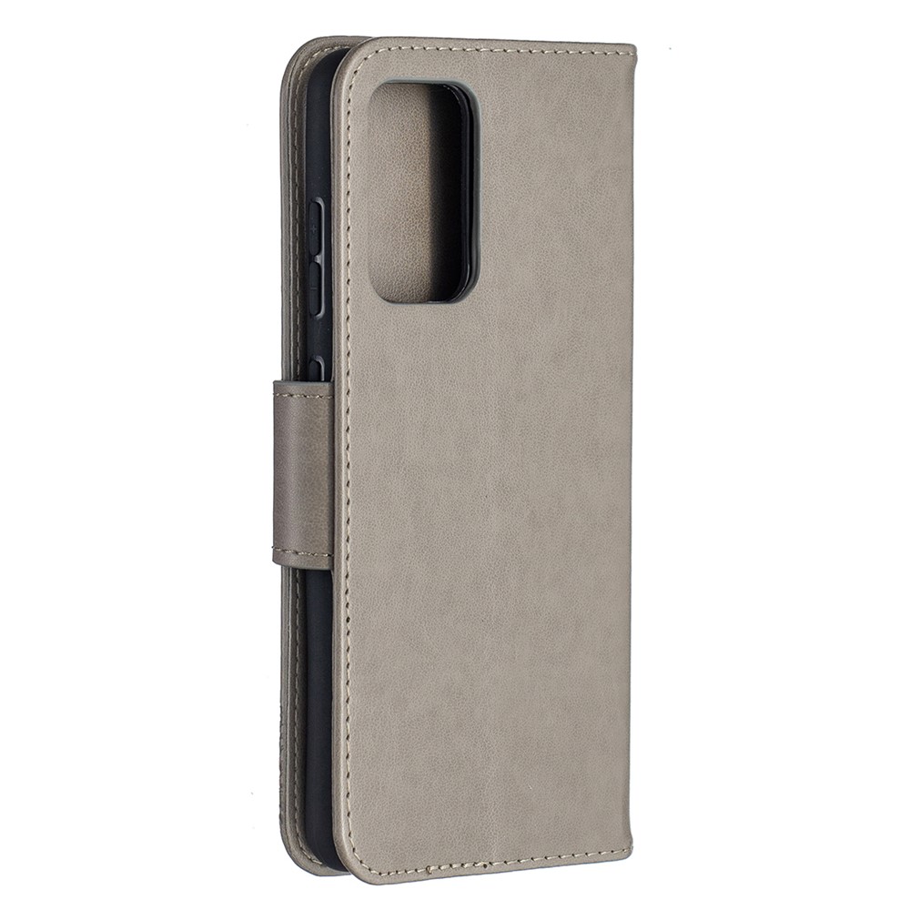 For Samsung Galaxy A52 5G Imprint Butterflies Wallet Stand Flip Leather Phone Shell - Grey-3