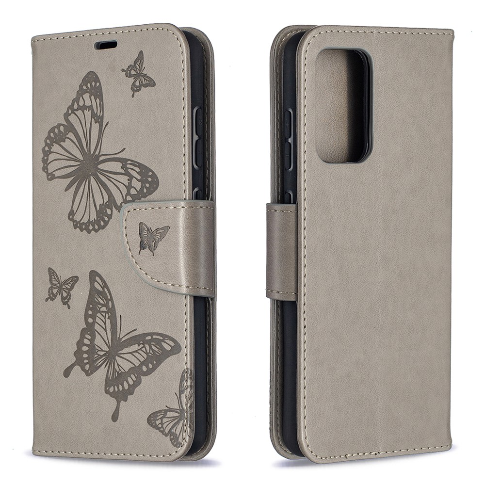 For Samsung Galaxy A52 5G Imprint Butterflies Wallet Stand Flip Leather Phone Shell - Grey-4