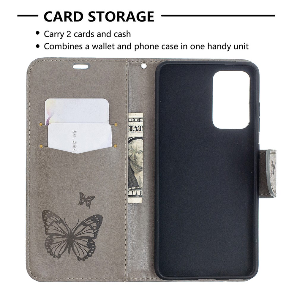 For Samsung Galaxy A52 5G Imprint Butterflies Wallet Stand Flip Leather Phone Shell - Grey-6