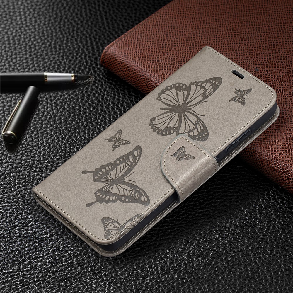 For Samsung Galaxy A52 5G Imprint Butterflies Wallet Stand Flip Leather Phone Shell - Grey-7
