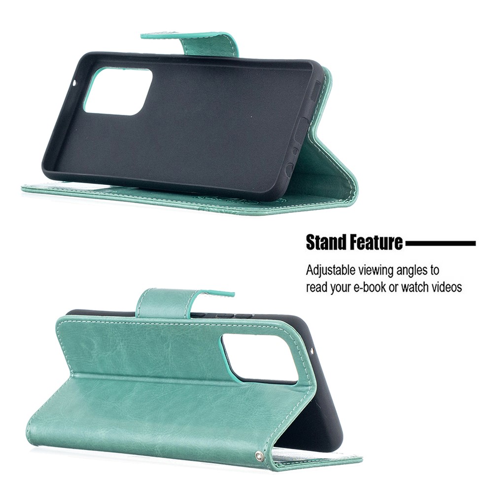 For Samsung Galaxy A52 5G Imprint Butterflies Wallet Stand Flip Leather Phone Shell - Green-5