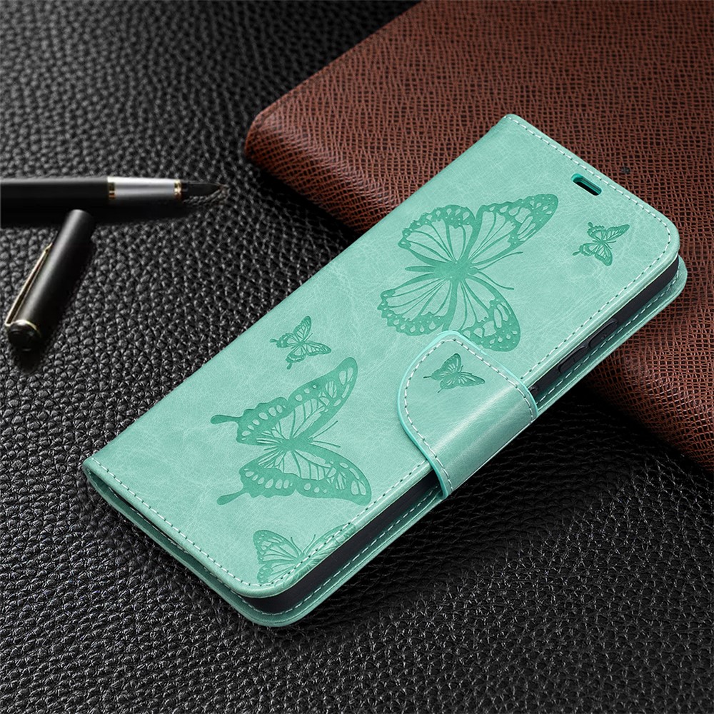 For Samsung Galaxy A52 5G Imprint Butterflies Wallet Stand Flip Leather Phone Shell - Green-7