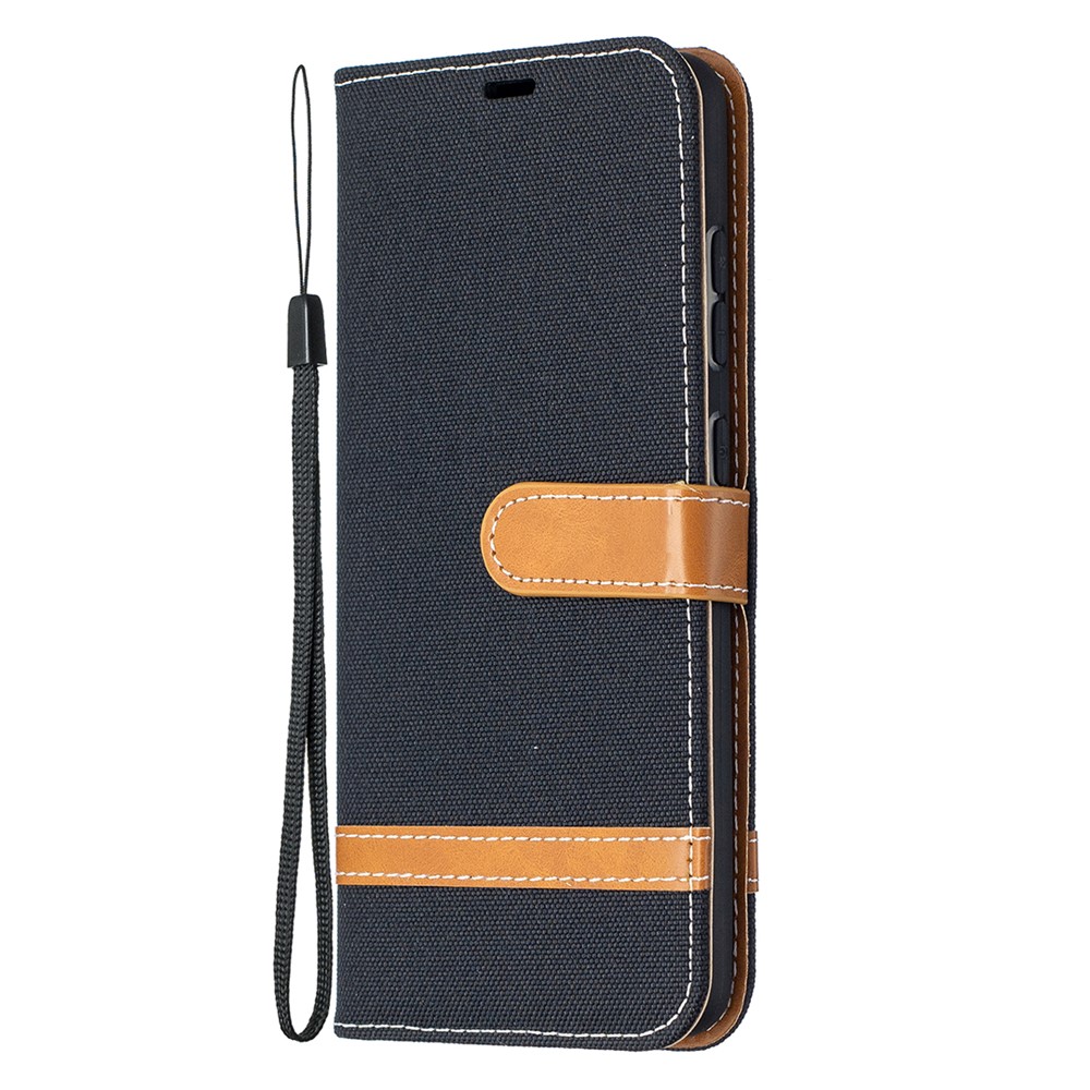 For Samsung Galaxy A52 5G Color Splicing Jeans Cloth Surface Wallet Leather Phone Cover - Black-2
