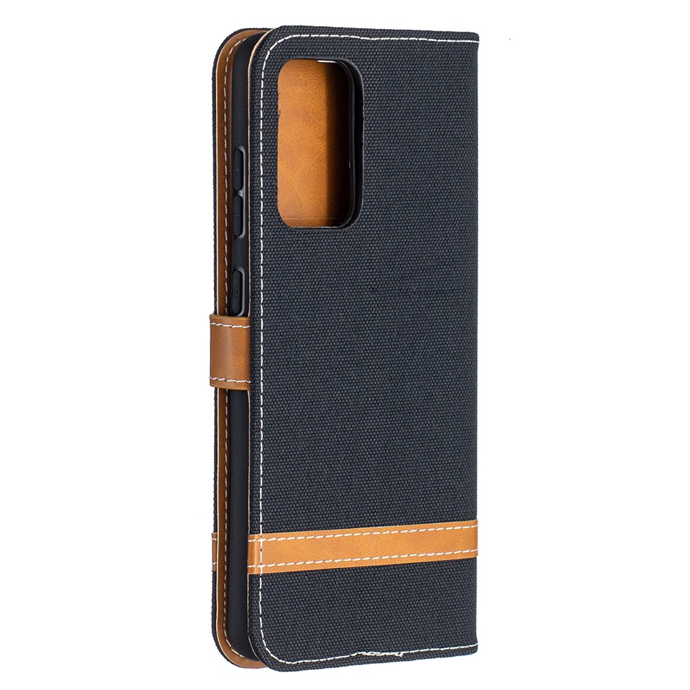 For Samsung Galaxy A52 5G Color Splicing Jeans Cloth Surface Wallet Leather Phone Cover - Black-3