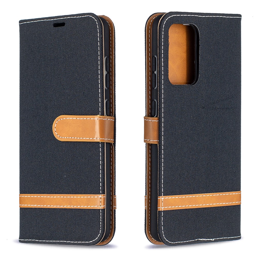 For Samsung Galaxy A52 5G Color Splicing Jeans Cloth Surface Wallet Leather Phone Cover - Black-4