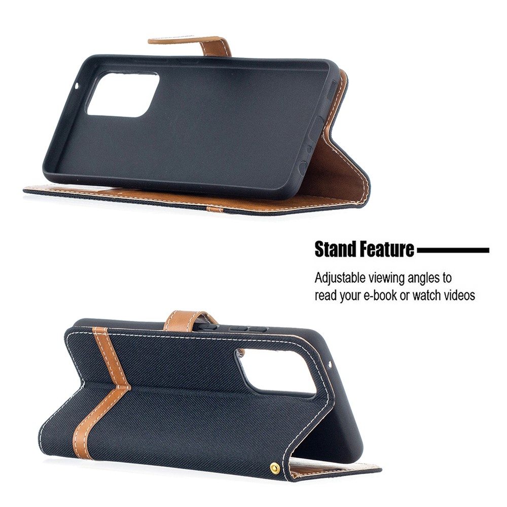 For Samsung Galaxy A52 5G Color Splicing Jeans Cloth Surface Wallet Leather Phone Cover - Black-5