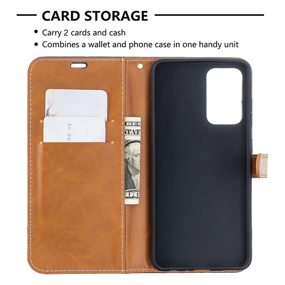 For Samsung Galaxy A52 5G Color Splicing Jeans Cloth Surface Wallet Leather Phone Cover - Black-6